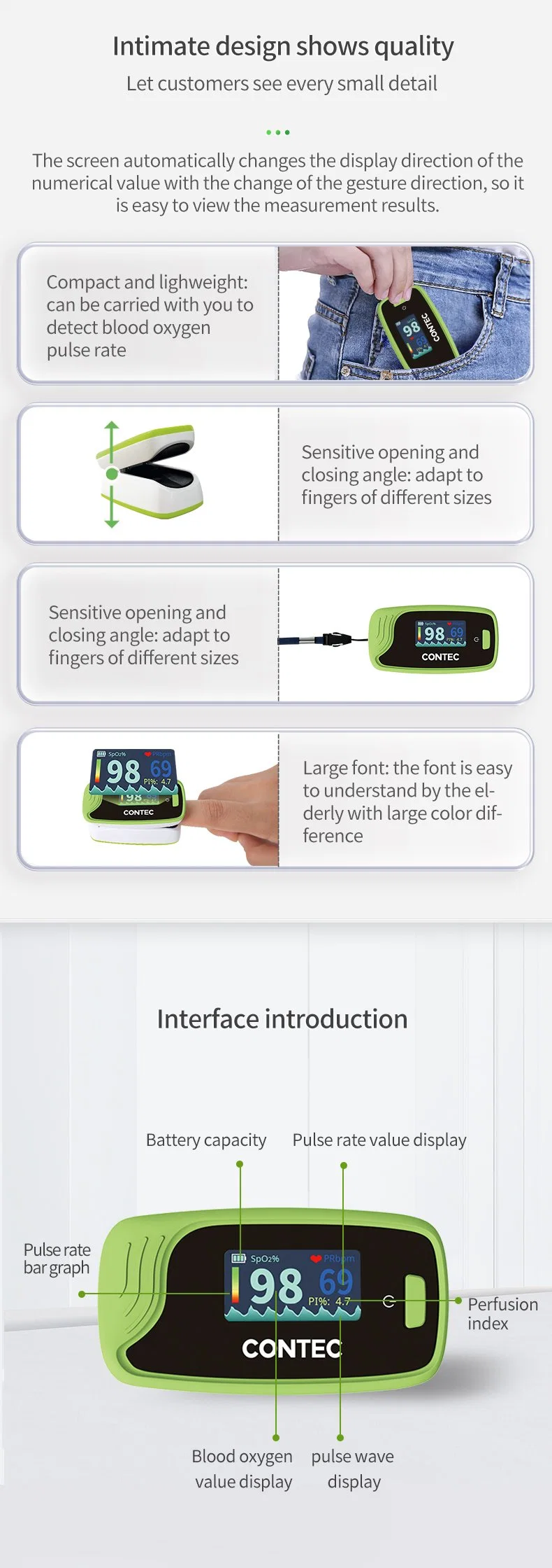 Contec Cms50-PRO Portable Fingertip Pulse Oximeter with Good Service